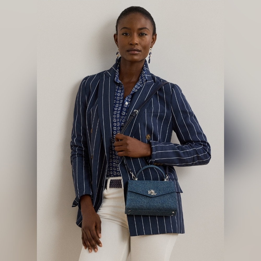 NWT Lauren Ralph Lauren Washed Denim Small Farah Satchel In Box